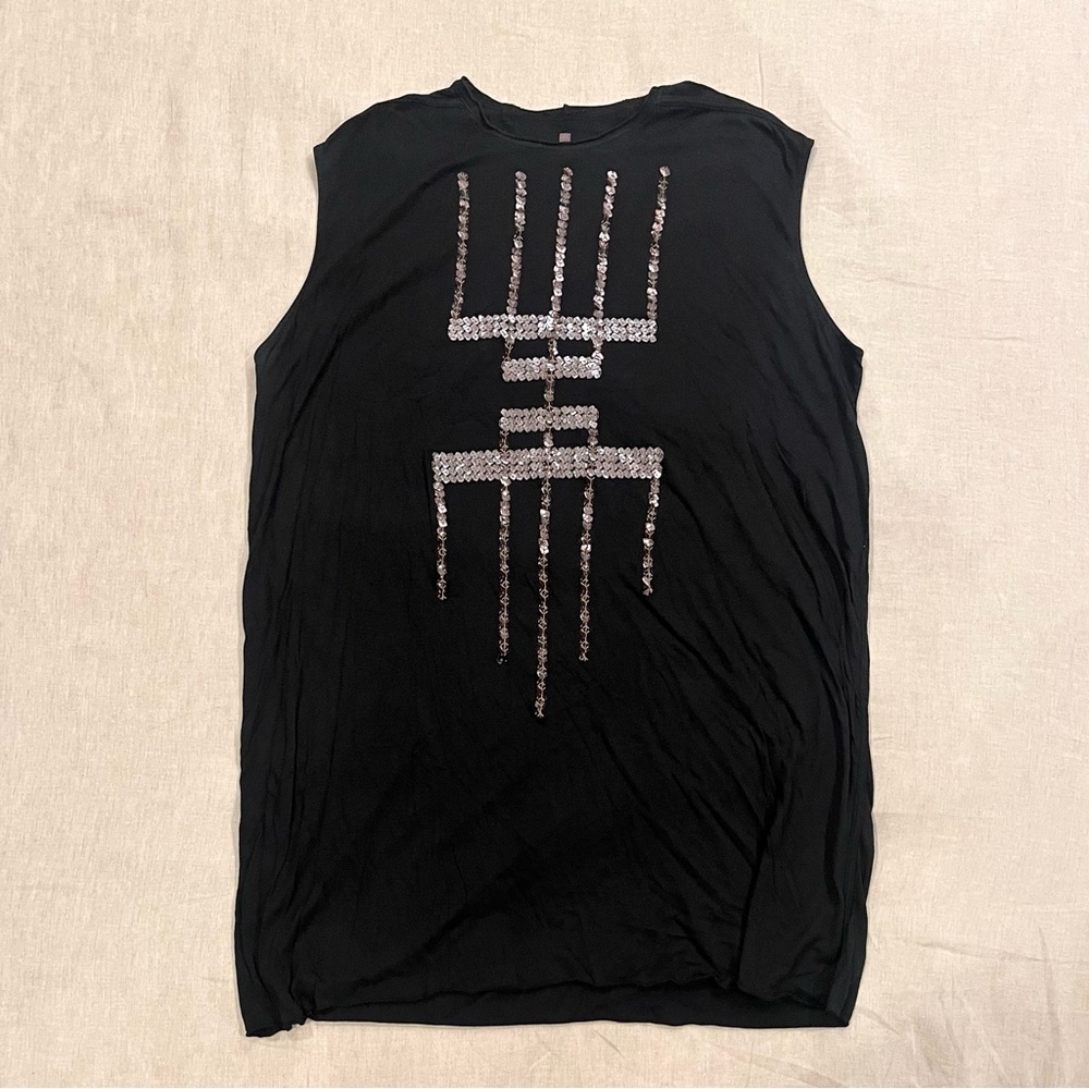 Rick Owens S17 Sequin Embroidered Lilies Runway Tank Top